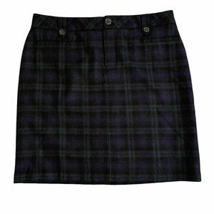 Eddie Bauer Blackwatch Blue Green Plaid Wool Skirt Size 10